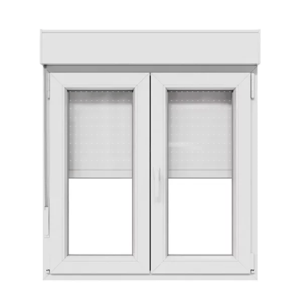 Ventana PVC blanca oscilobatiente con persiana de 100X115 cm